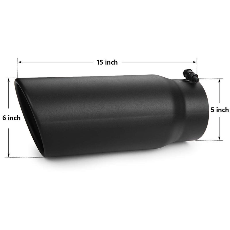 A-KARCK Exhaust Tip 5" Inlet, A-KARCK Exhaust Tailpipe Tip 5" Inlet 6" Outlet 15" Long Black Coating Bolt On for Pickup Truck Tailpipe - Image 2